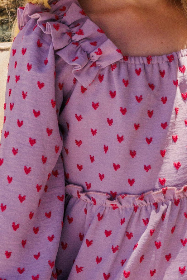 Heart Dot Textured Tiered Mini Dress