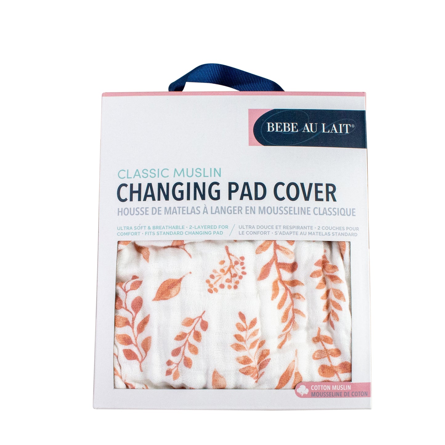 Pink Leaves Muslin Changing Pad Cover