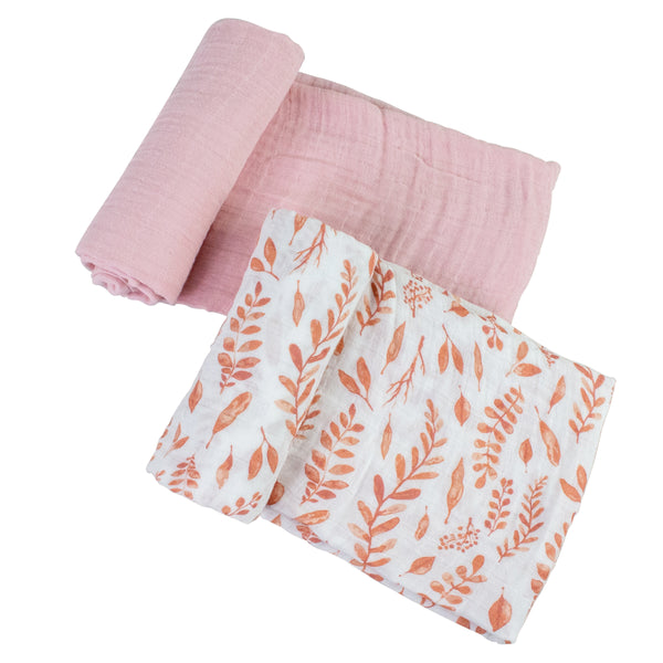 Pink Leaves Class Muslin Swaddle Blanket Set