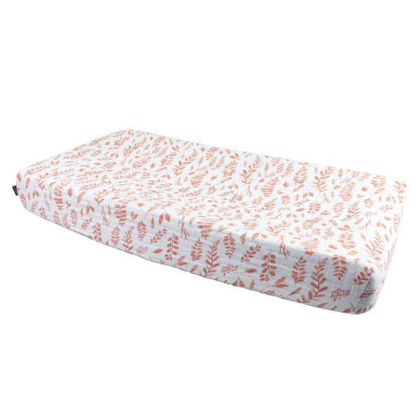 Pink Leaves Muslin Changing Pad Cover