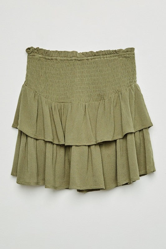 Olive Smocked Ruffle Skirt