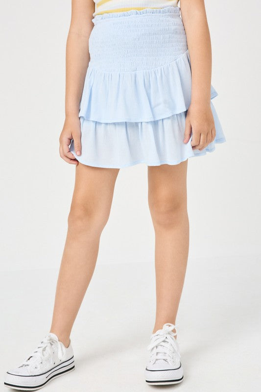 Blue Smocked Ruffle Skirt