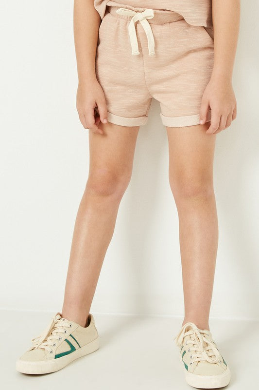 Blush Roll-Cuff Knit Shorts