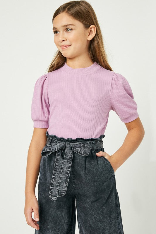Violet Textured Puff Sleeve Top