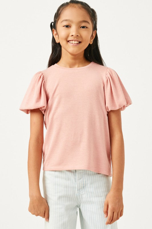 Pink Puff Sleeve Knit Tee Shirt